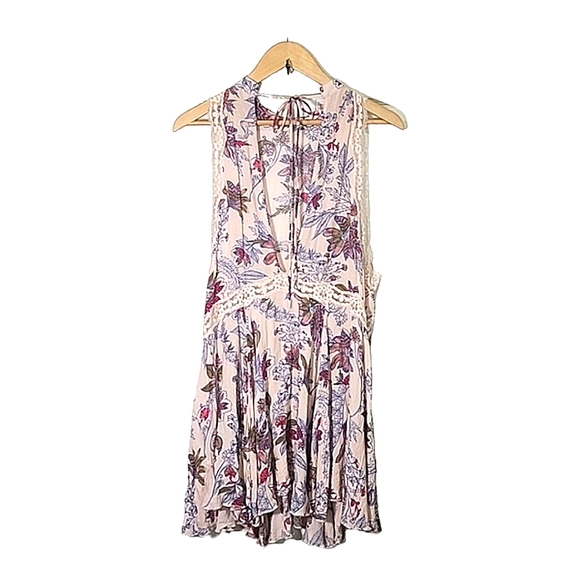 Free People She Moves Chemise high neck lace trim mini dress size S - Picture 6 of 6